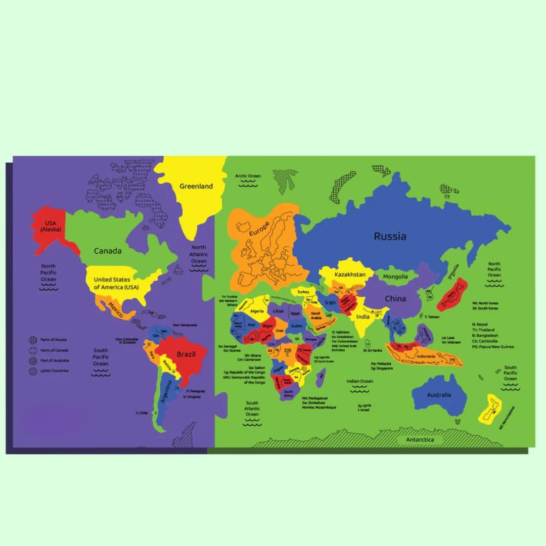 Storio EVA Foam World Map Puzzle for Kids Ages 4-8 - Educational Jigsaw Puzzle with Country Fact Cards - Fun Learning Toy for 4,5,6,7,8 Year Old Boys & Girls - Perfect for Classroom, Homeschool & Family Game Night
