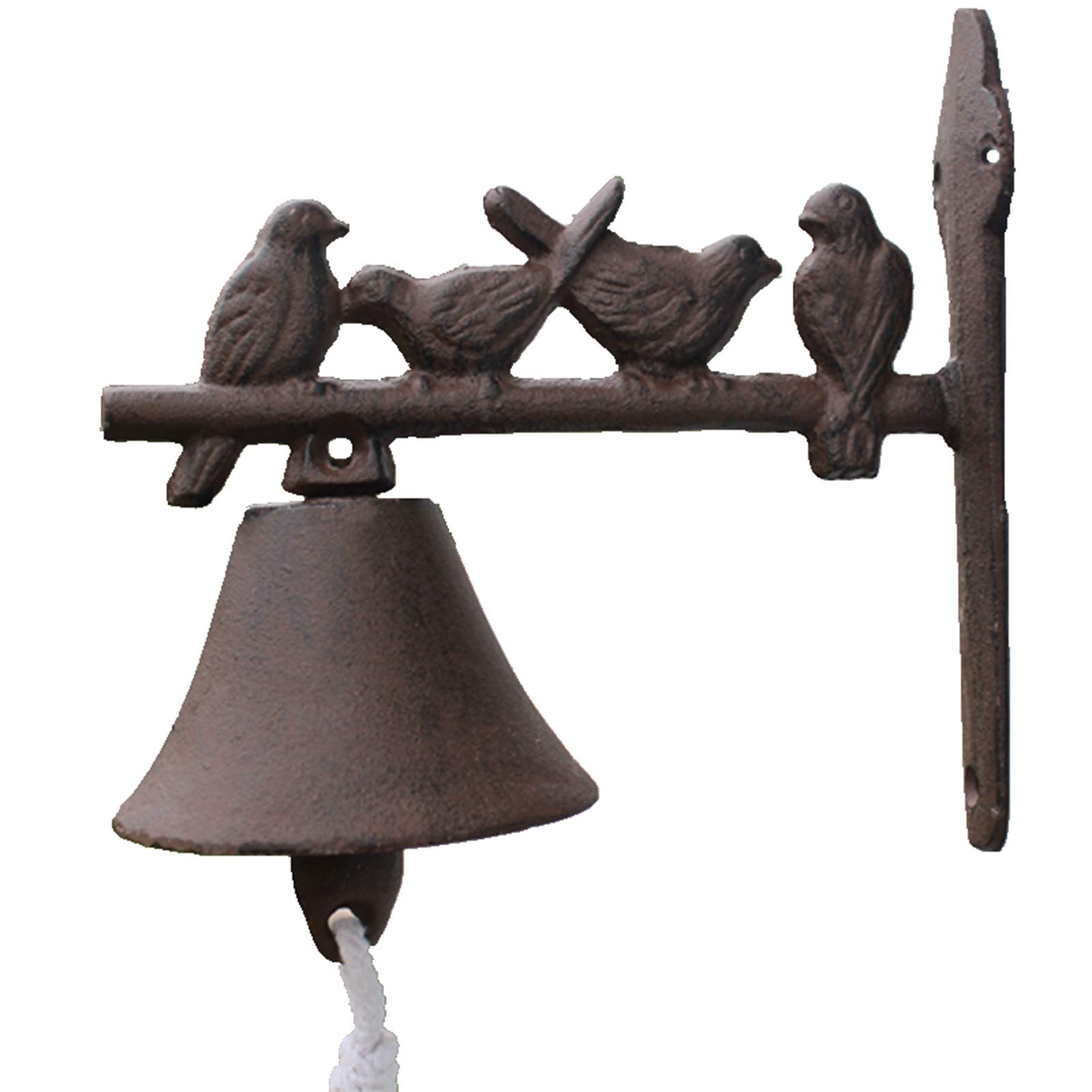 Vintage Farmhouse Cast Iron Doorbell - Outdoor Garden Decor, Wall Hanging Bell for Indoor & Outdoor Use - Rustic Four Birds Design - Perfect for Porch, Patio, and Farmhouse Entryway Decor