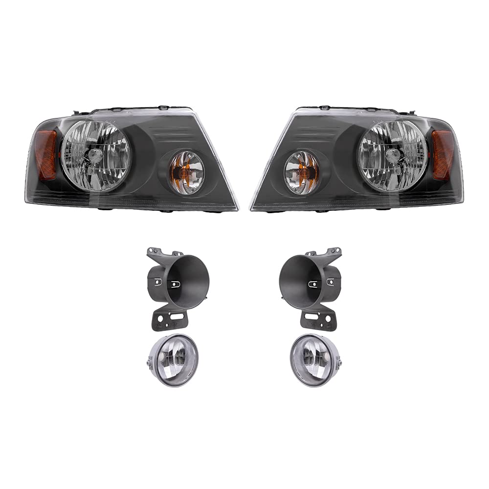 Brock Replacement Headlights Set - Left & Right Driver Passenger Side Fog Lights with Shadow Gray Black Bezel & Mounting Brackets (6-Piece) | Compatible with 2006-2008 Ford F-150 | Perfect for Off-Roading, Night Driving & Truck Upgrades