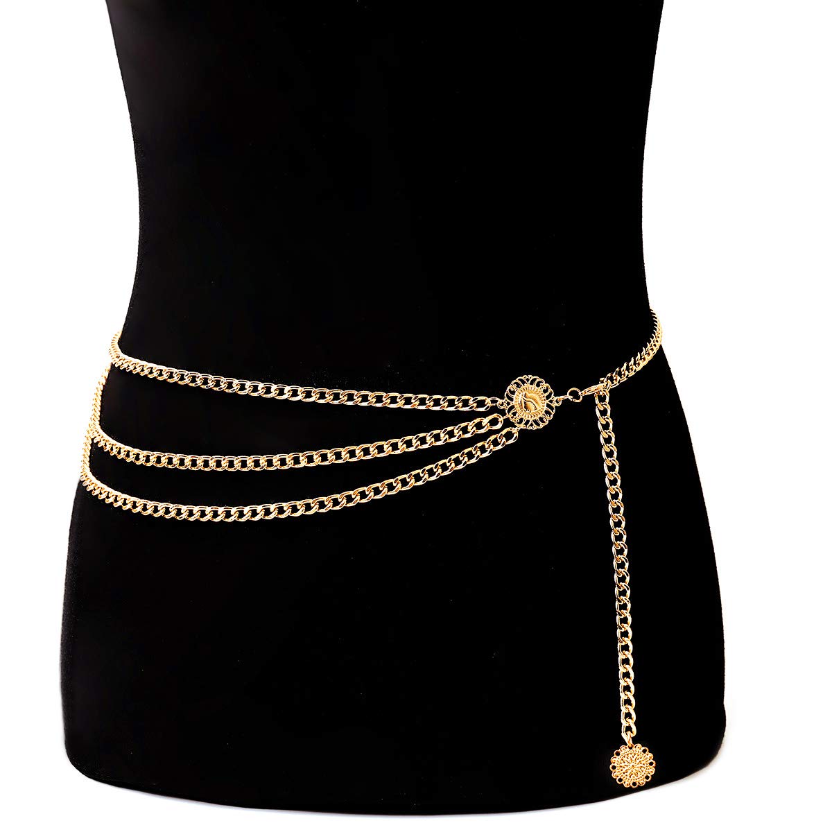 Glamorstar Women's Multilayer Metal Waist Chain Belt - Fashionable Body Jewelry for Dresses, Tops & Evening Wear | Perfect for Parties, Weddings & Special Occasions