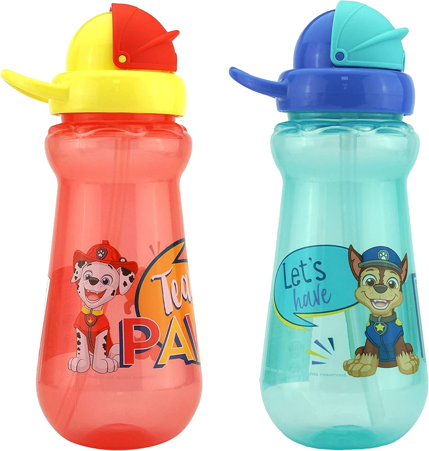 SRV Hub® Paw Patrol Straw Sipper Water Bottle 340ml - Chase & Marshall Themed (Blue & Red) - BPA-Free Kids Drink Bottle for School, Travel & Outdoor Activities