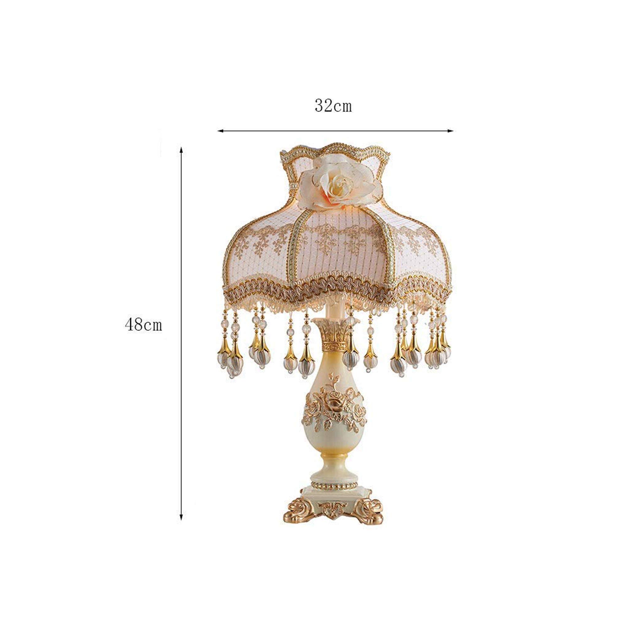12.5 Inch European Retro Style Table Lamp with Fabric Shade - Bedside Desk Lamp for Living Room, Bedroom & Wedding Decor - Perfect for Reading, Home Office & Romantic Ambience Lighting