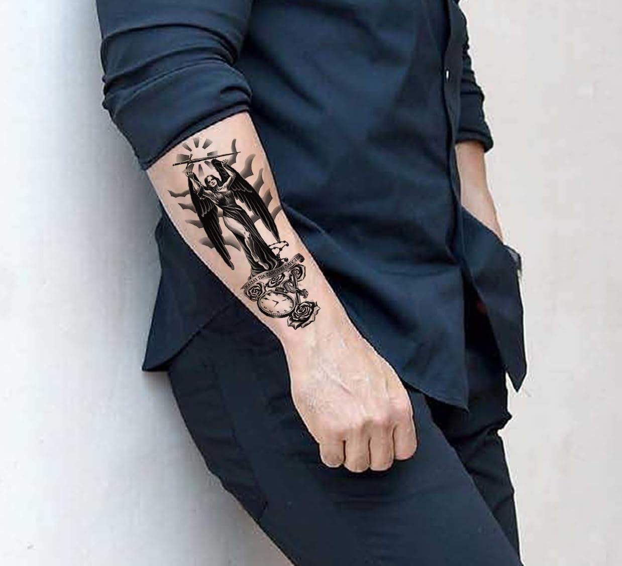 Waterproof Temporary Tattoo Stickers for Men & Women - 3D Realistic Flowers, Butterflies, Stars, Angels, Wolves & Armband Designs (21x12cm) | Perfect for Parties, Festivals, Cosplay & Body Art | XQB-464