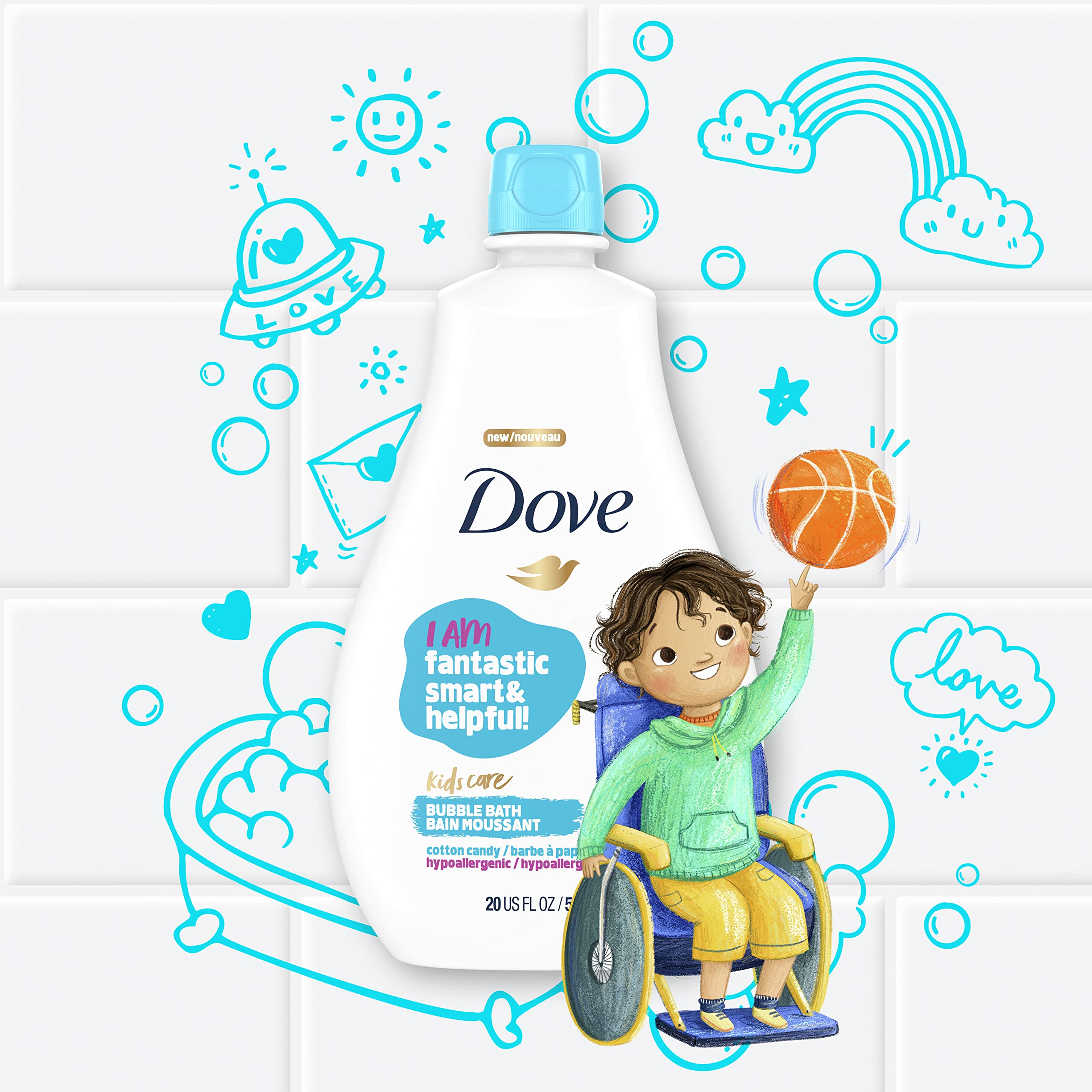 Dove Kids Bubble Bath - Hypoallergenic Cotton Candy 20oz | Gentle Bath Time Fun