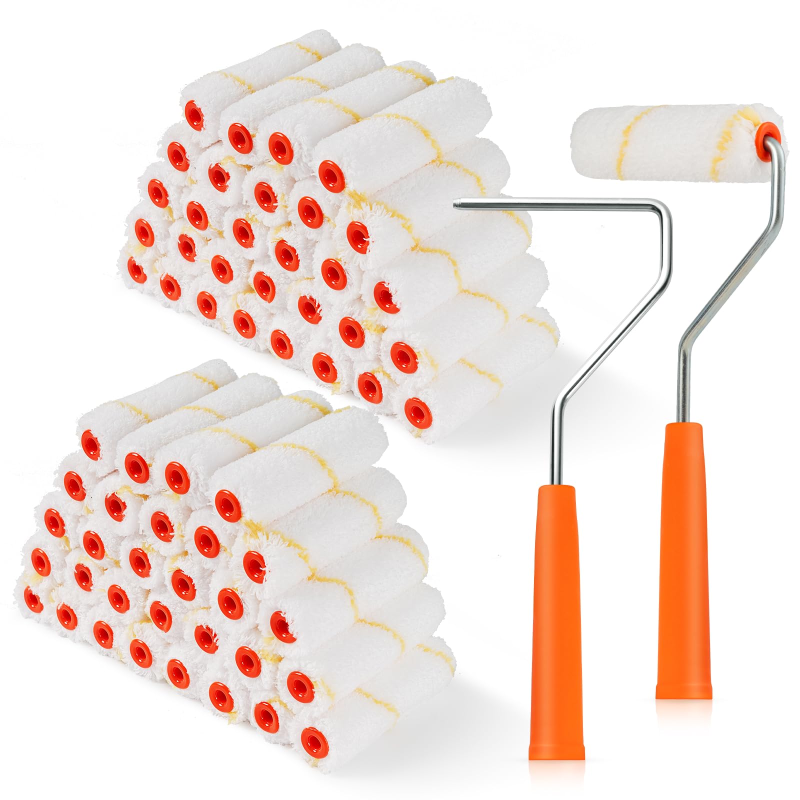 4 Inch Microfiber Paint Roller Set - 60 Pack Small Paint Roller Covers with 3/8-Inch Nap for Smooth Wall Painting - Includes Mini Paint Roller Frame - Perfect for Home DIY Projects, Touch-Ups, and Small Surface Painting