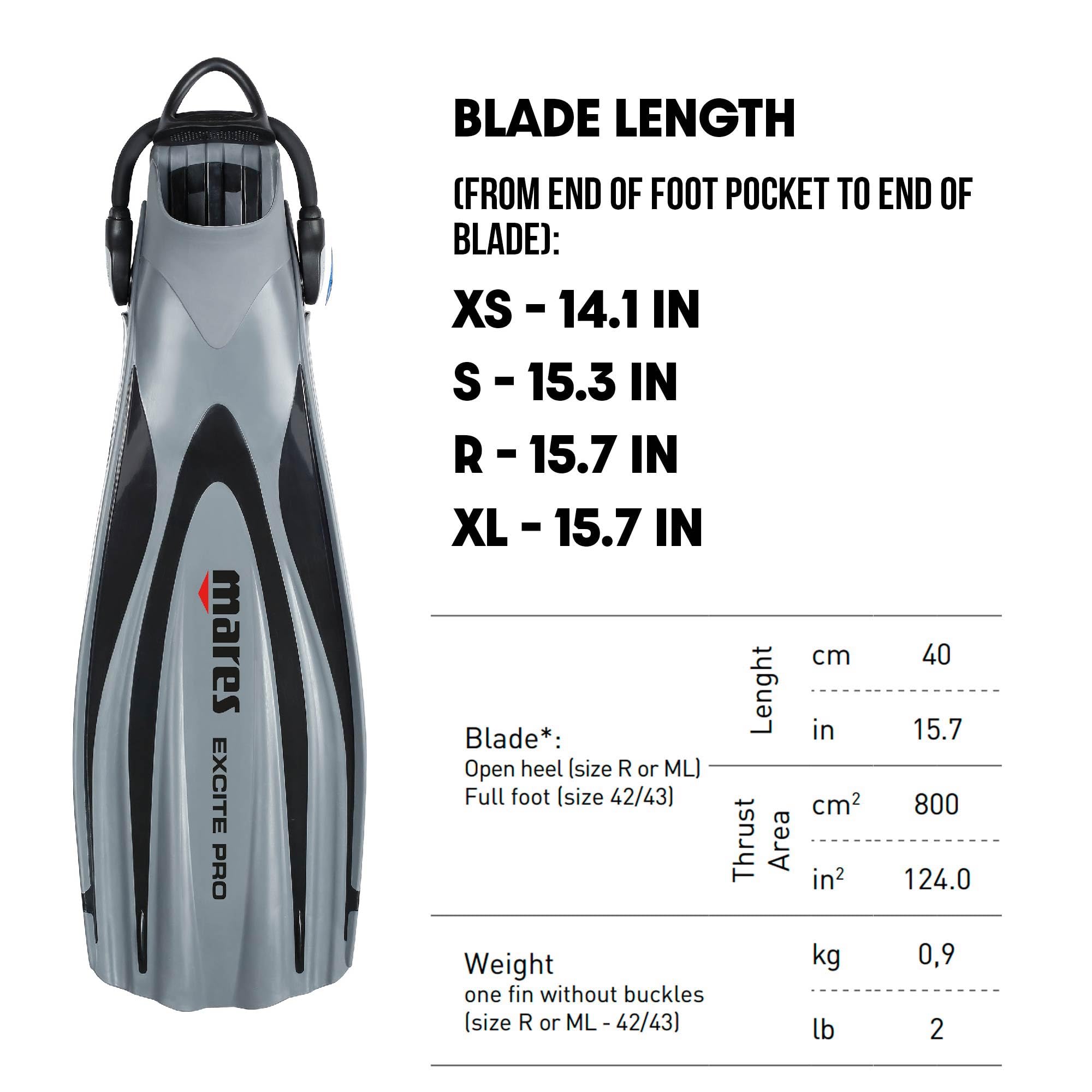 Mares Unisex Excite PRO Open Heel Scuba Diving Fins - Rigid Blade for Snorkeling, Swimming & Freediving | Professional Dive Gear for Ocean Adventures