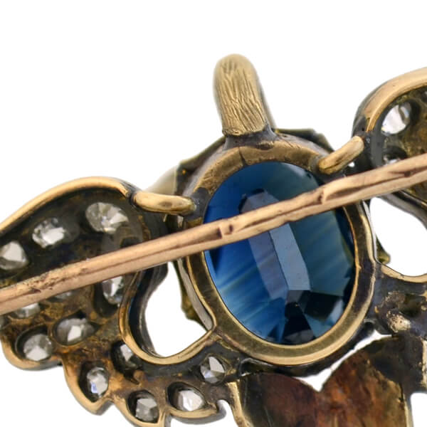 15kt Gold & Sterling Silver Victorian Sapphire Diamond Swan Brooch Pin - Elegant Vintage Jewelry for Weddings, Parties & Special Occasions