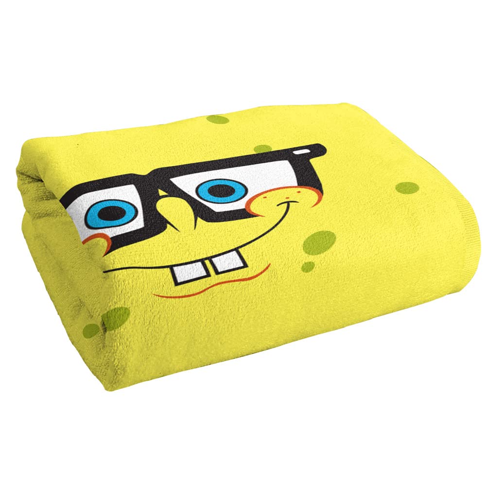 Spongebob Squarepants Beach Towel 30x60 Inches - Soft Absorbent Quick-Dry Cartoon Towel with Winking Face Design - Perfect for Pool, Beach, Gym & Summer Outings