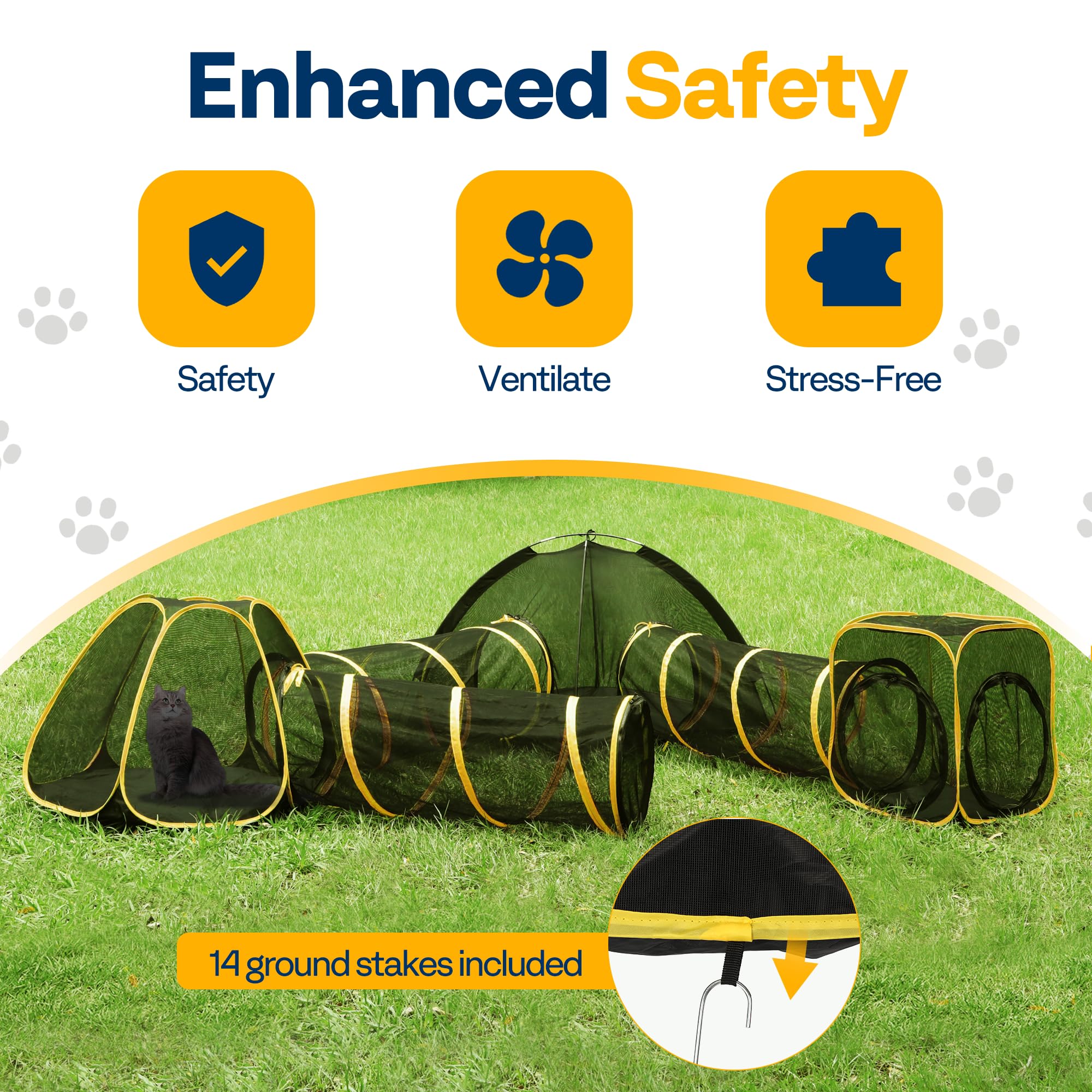 VIVOHOME 6-in-1 Outdoor Cat Enclosure with Playhouse, 2 Tents & 3 Tunnels - Portable Cat Playground with Leash & Mint Ball for Indoor/Outdoor Use - Perfect for Yard, Balcony, Camping & Pet Safety (Ideal for Kittens & Adult Cats)