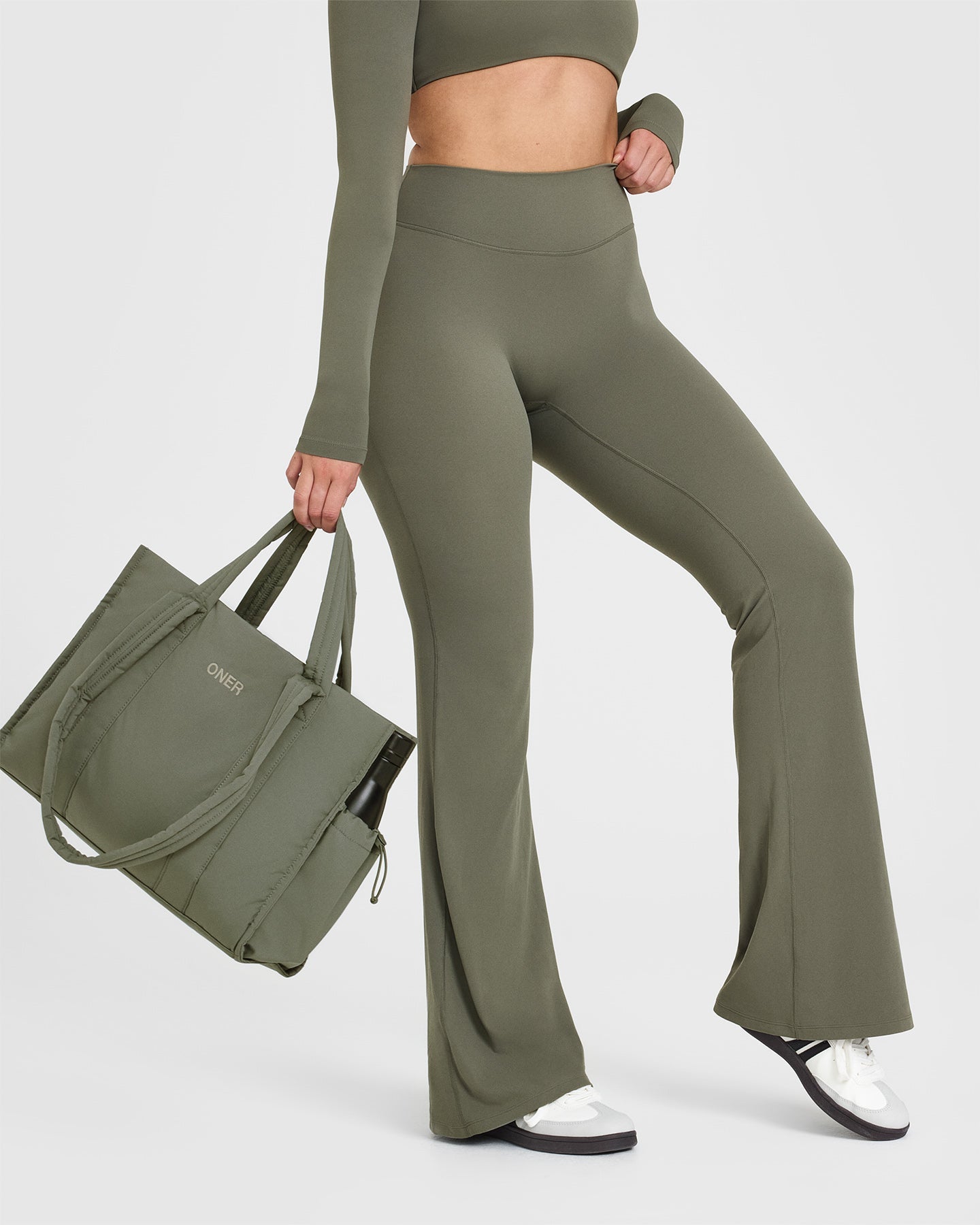 SoftMotion™ Flared Yoga Pants for Women - High Waisted Stretchy Workout Leggings in Alpine Green | Perfect for Yoga, Pilates, Gym & Lounge Wear