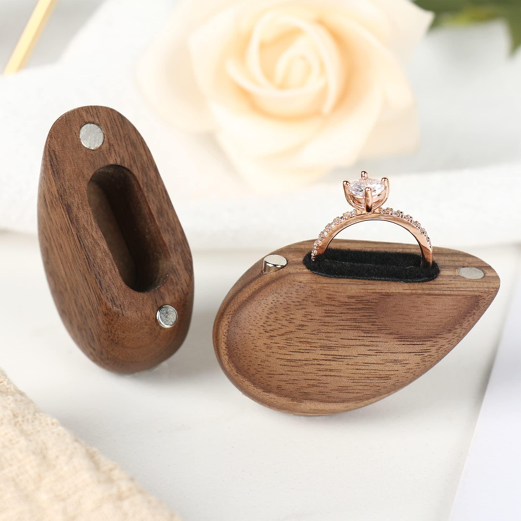 Heart-Shaped Wooden Ring Box for Wedding, Proposal & Engagement - Walnut Wood Ring Holder Case - Perfect Gift for Jewelry Storage & Presentation (Brilliant Heart Black Walnut) - Ideal for Romantic Proposals, Anniversary Gifts & Wedding Jewelry Keepsakes