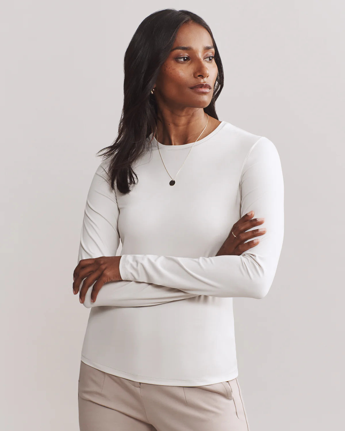 Rhone Women's Ultimate Layer Long Sleeve T-Shirt - Moisture Wicking Workout Top for Running, Yoga & Gym - Comfortable Athletic Shirt in Sand Color