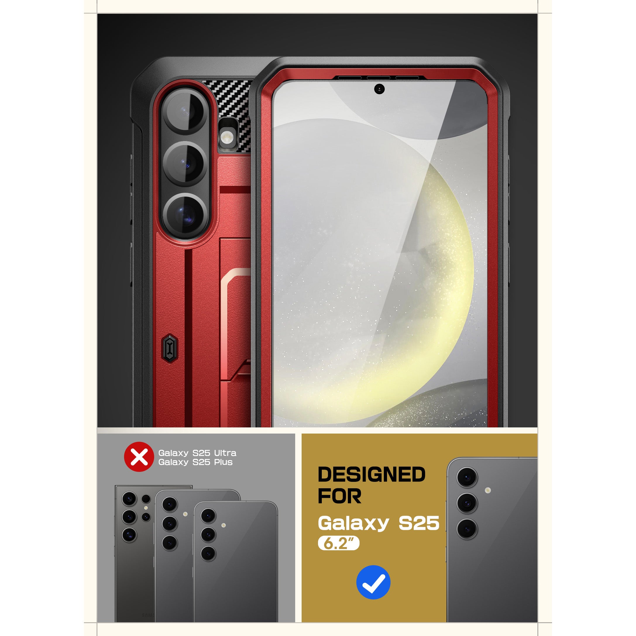 Samsung Galaxy S25 Unicorn Beetle PRO Heavy Duty Rugged Case - Shockproof & Drop Protection, Metallic Red - Perfect for Outdoor, Work & Extreme Sports