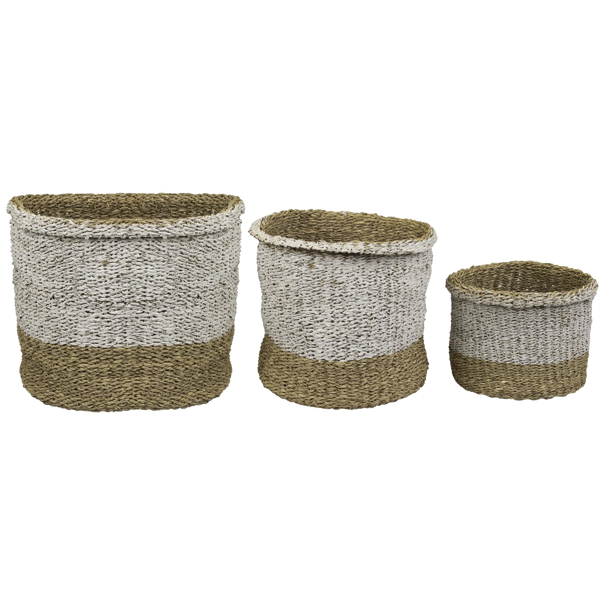Round Wicker Baskets Set of 3 - Beige & White for Home Decor & Storage