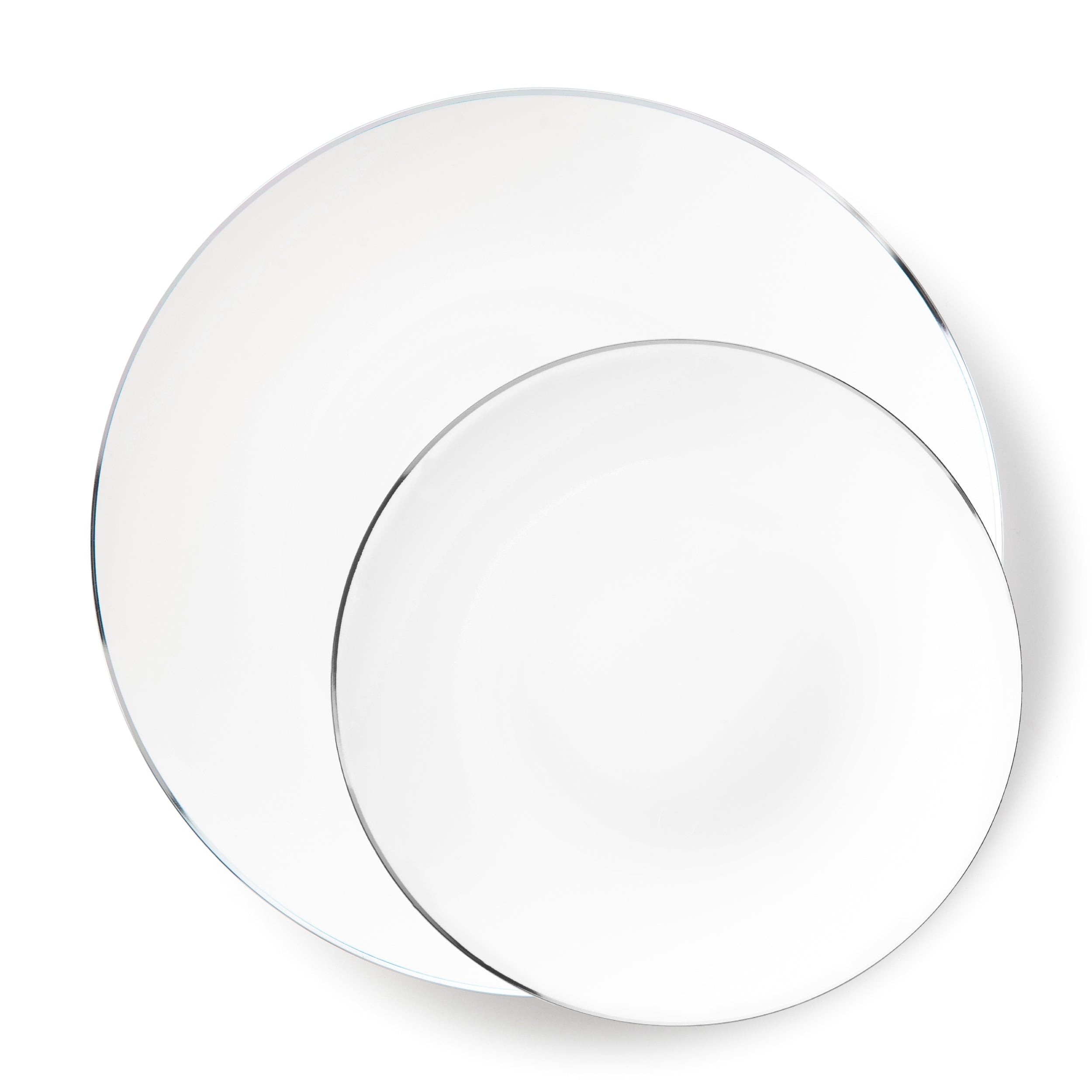 32-Pack White and Silver Round Plastic Dinnerware Set for 16 Guests - Eco-Friendly Disposable Plates, Bowls, Cups & Cutlery - Perfect for Parties, Picnics, and Outdoor Events