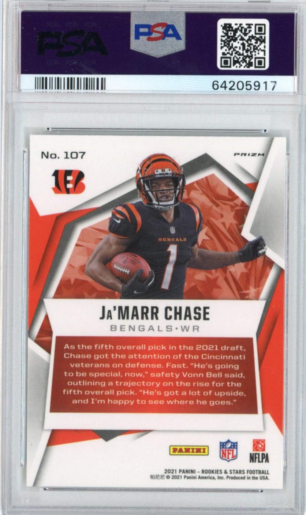 2021 Panini Rookies & Stars Ja'Marr Chase #107 Pulsar Prizm Rookie RC Football Card PSA 10 Gem Mint - Rare Collectible for NFL Fans & Sports Card Investors - Perfect for Display, Trading, and Memorabilia Collections