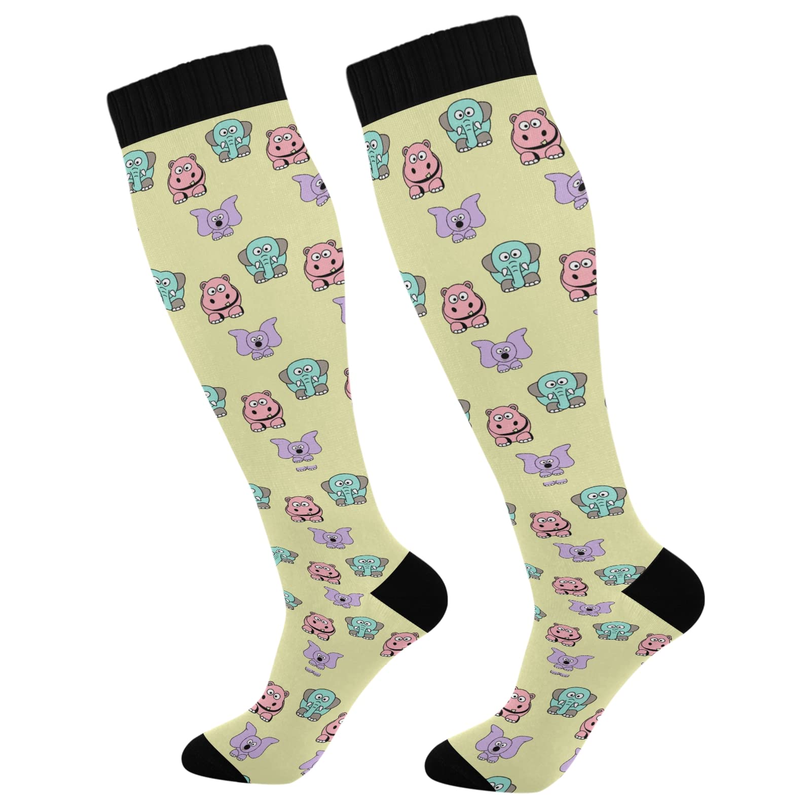 Breathable Cute Elephant Compression Socks for Women & Men - Graduated Support Socks for Running, Cycling, Nursing & Travel - Improve Blood Circulation & Reduce Swelling