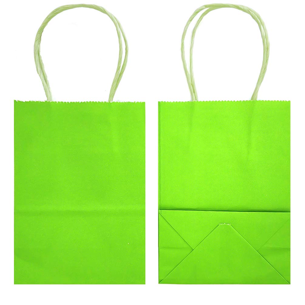 AZOWA 12-Pack Mini Kraft Paper Gift Bags with Handles (4x2.4x6 Inches) - Eco-Friendly Lime Green Small Party Favor Bags for Weddings, Baby Showers & Birthday Gifts