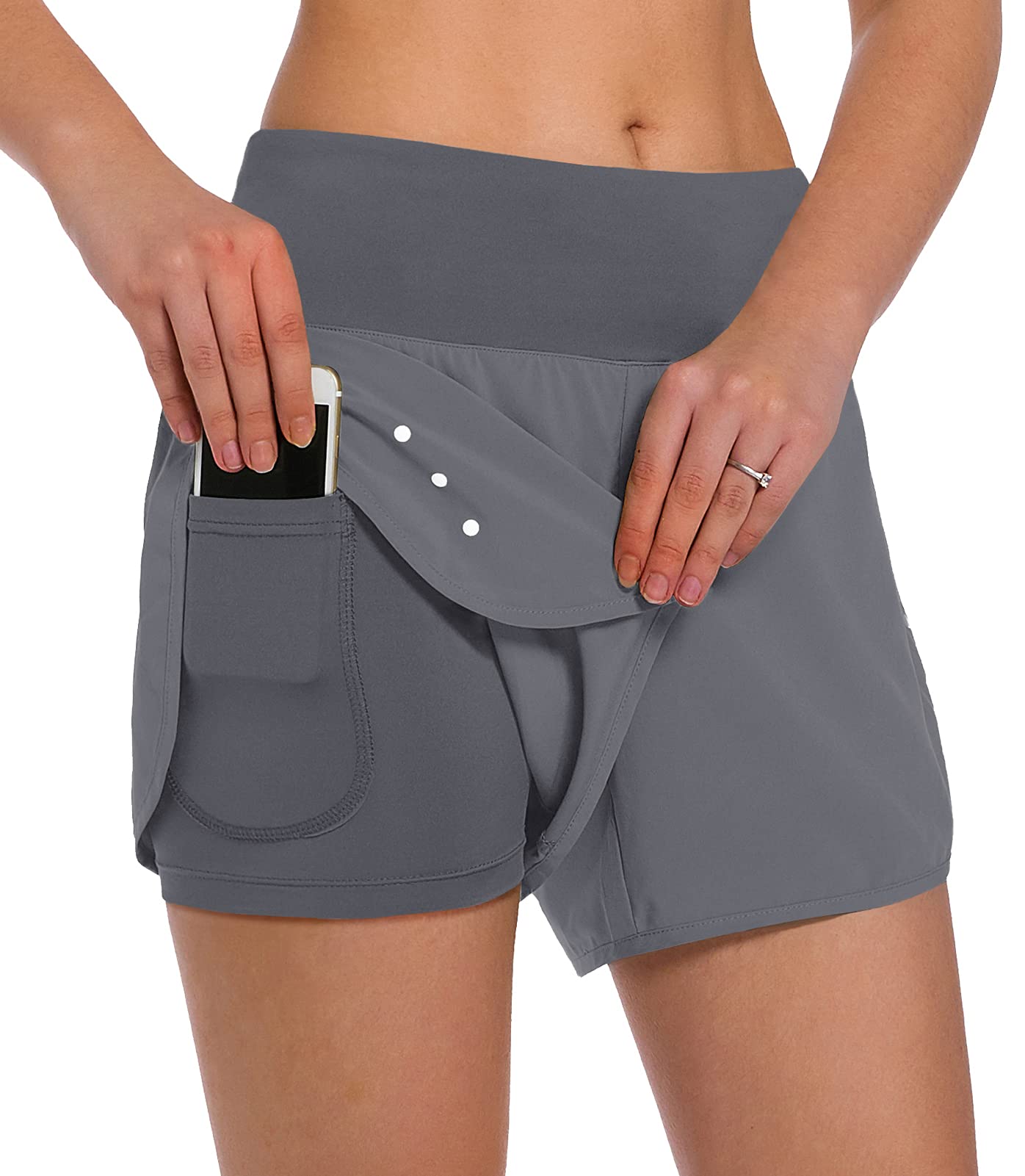 Ksmien Women's 2-in-1 Running Shorts with Phone Pockets - Lightweight Athletic Workout Gym Yoga Shorts with Liner - Perfect for Jogging, Fitness Training & Active Lifestyle