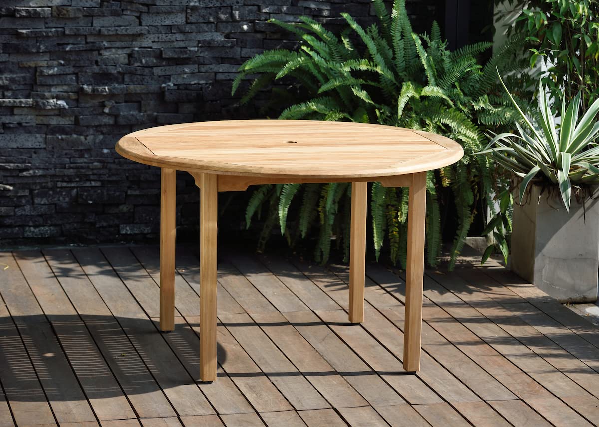 Premium 5-Piece Outdoor Teak & Aluminum Round Dining Set with White Cushioned Chairs - Patio, Garden, Poolside & Backyard Furniture for Outdoor Entertaining