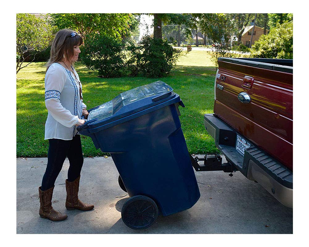 GREAT DAY Tote Caddy Trash Can Transporter - Heavy Duty 200 lbs Capacity Hitch Mount Carrier for Trucks, SUVs, Golf Carts & ATVs - Black Powder-Coated Finish (Model TC5000) - Perfect for Camping, Tailgating & Yard Waste Transport