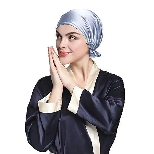 Luxury Silk Sleep Cap with Adjustable Ribbons for Women - Soft & Breathable Night Hair Cover for Sleeping, Travel & Spa