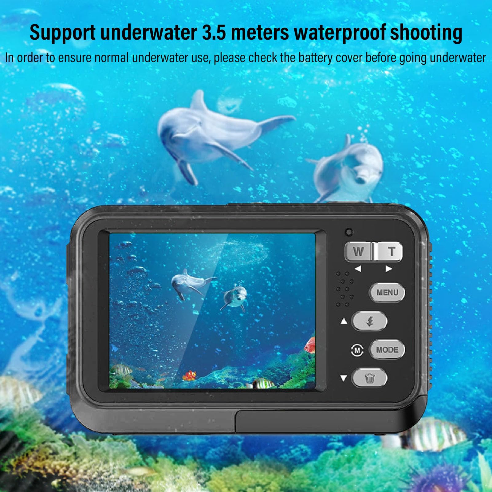 4K Underwater Camera with Autofocus - 48MP HD Dual Screen Digital Camera for Snorkeling & Diving | 11FT Depth Waterproof | Compact Floating Design | Perfect for Beach Vacations, Pool Parties & Marine Photography (Black)