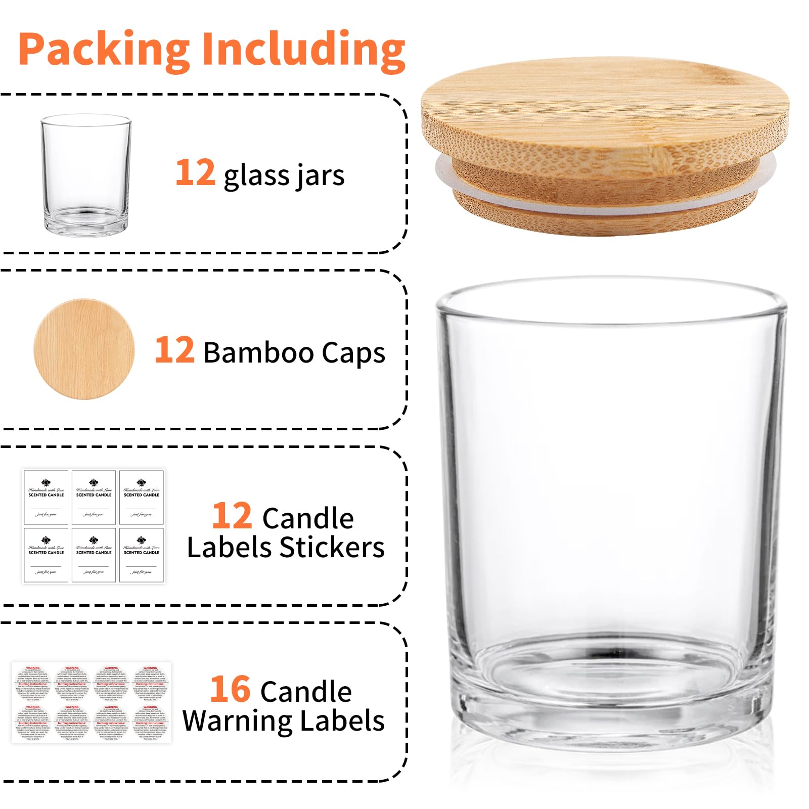SUPMIND 12 Pack 10oz Clear Glass Candle Jars with Bamboo Lids - Empty Candle Containers for DIY Candle Making, Includes Sticky Labels - Dishwasher Safe - Perfect for Home Decor, Wedding Favors & Gift Packaging