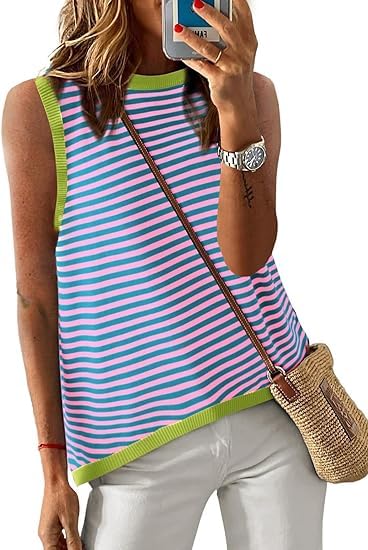 Women's Striped Sleeveless Vest Tops - Summer Loose Fit Tank Tops & Casual Sweater Shirts | Perfect for Beach Outings, Layering, and Everyday Wear