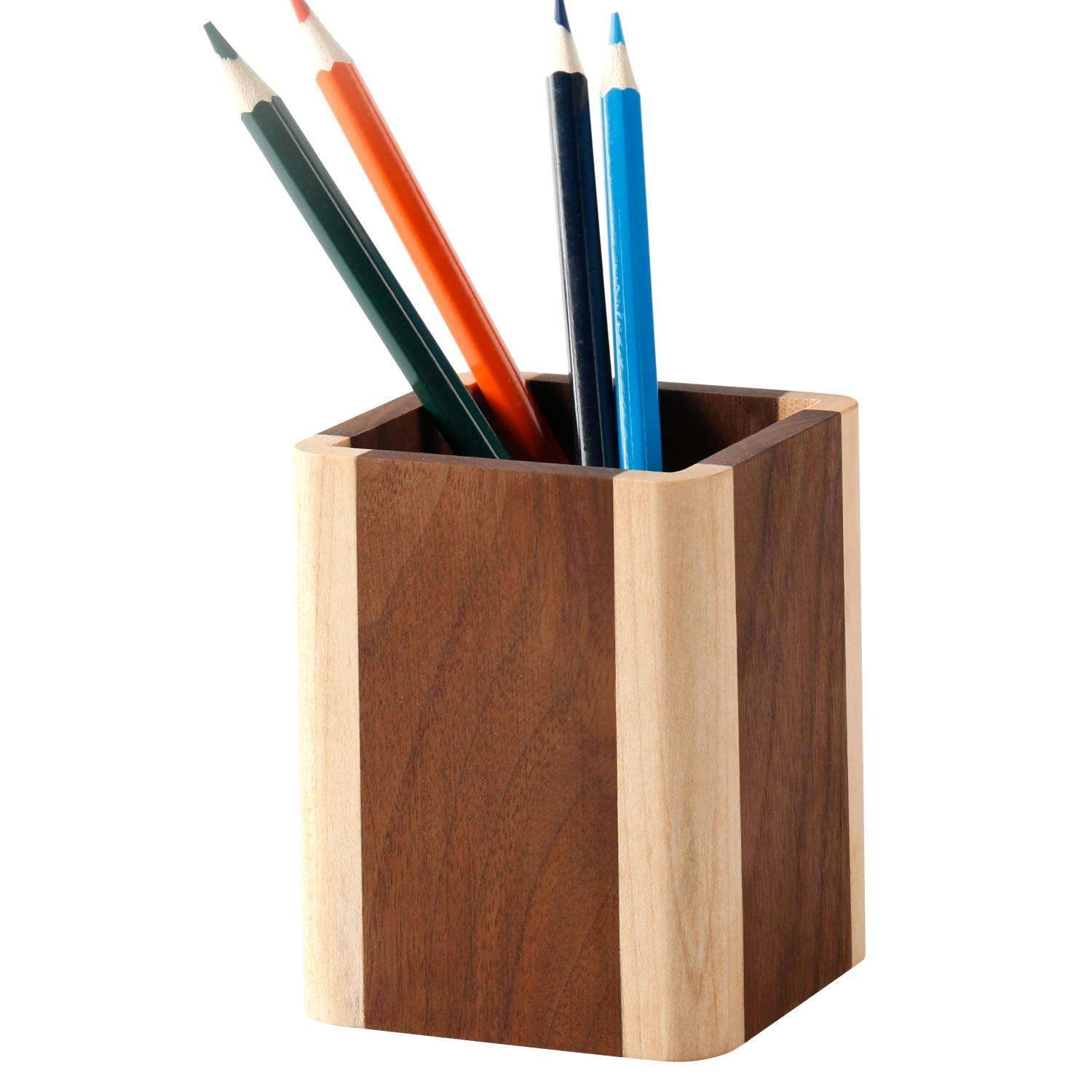 Natural Wood Desk Pen Holder - Maple & Walnut Pencil Organizer for Office, Home, or School | Simple & Stylish Desktop Pencil Stand for Writing, Drawing & Organization
