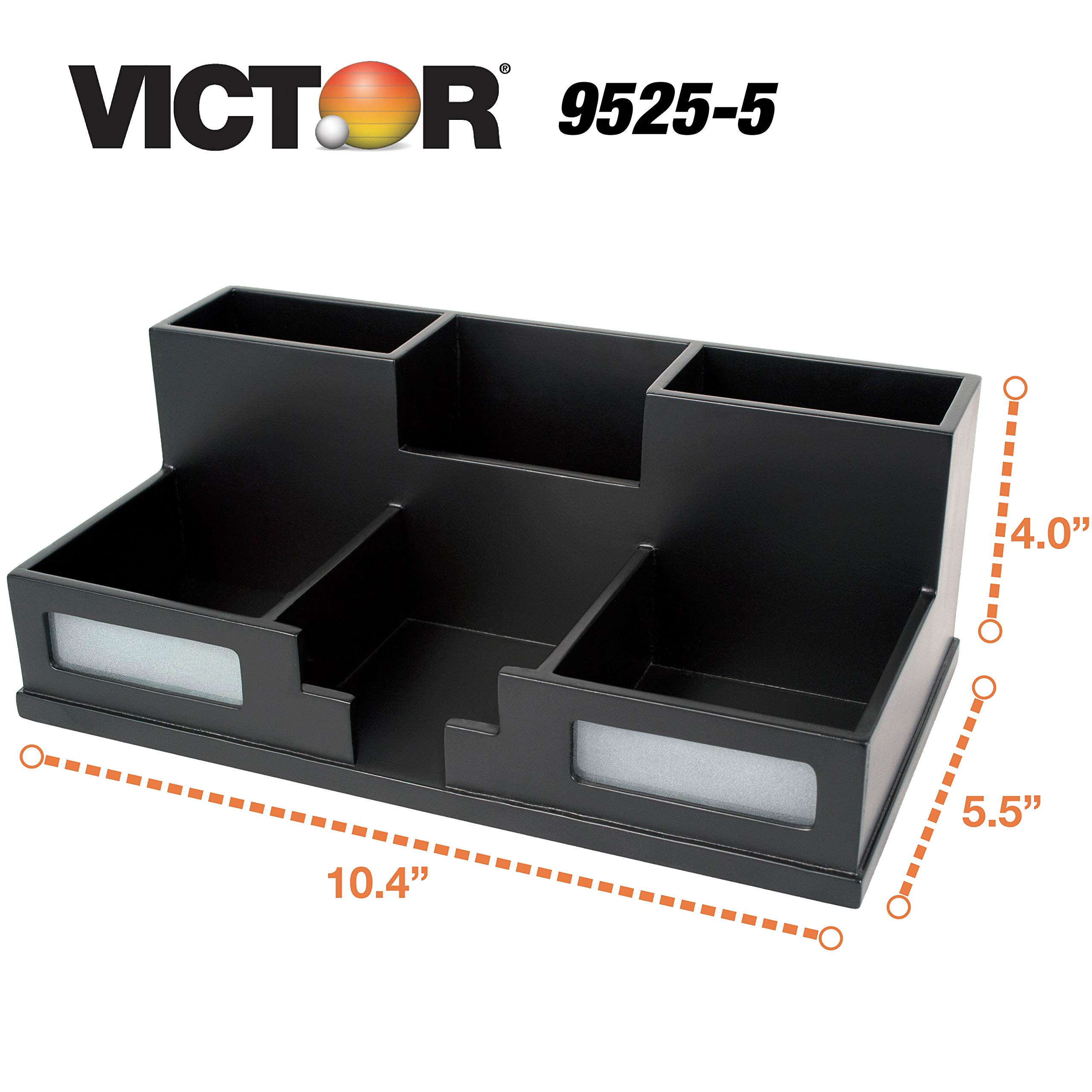 Victor Wood Desk Organizer with Smartphone Holder - Midnight Black (9525-5) | Stylish Office Desk Accessory for Home & Workspace Organization