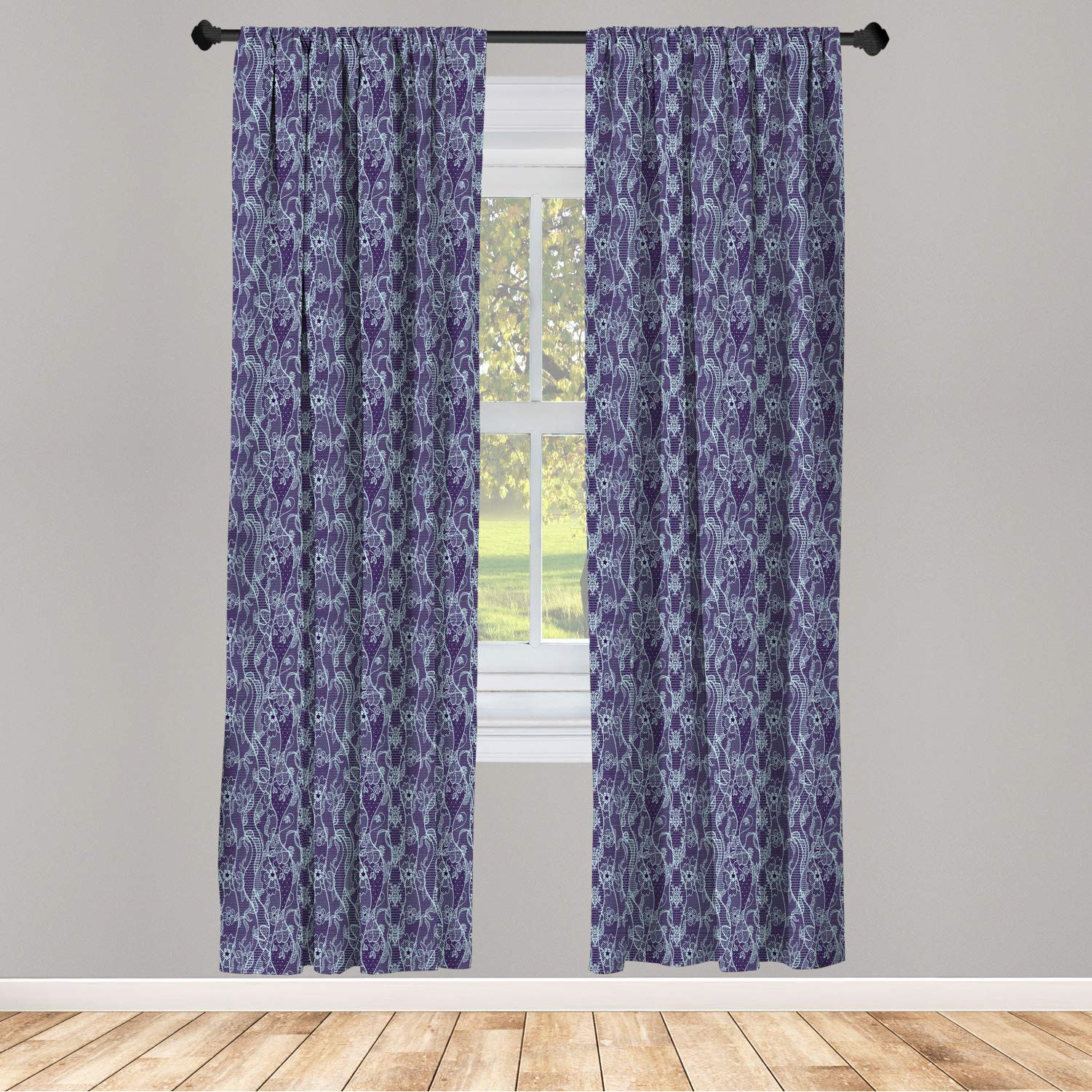 Ambesonne Vintage Lace Floral Window Curtains - Victorian Inspired Lightweight Decorative 2-Panel Set with Rod Pocket, 28