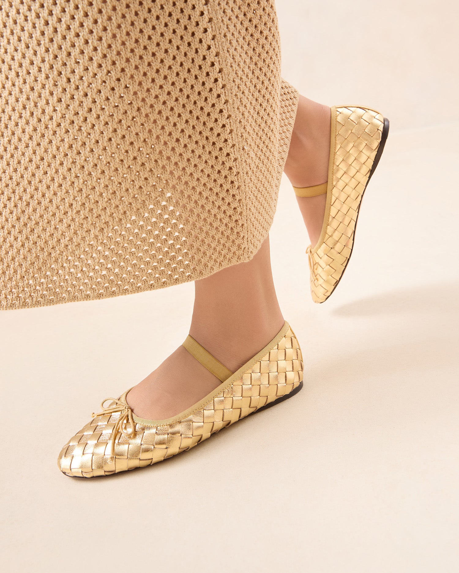 Leonie Gold Woven Ballet Flat Shoes for Women - Comfortable & Elegant Loafers for Work, Travel & Casual Wear