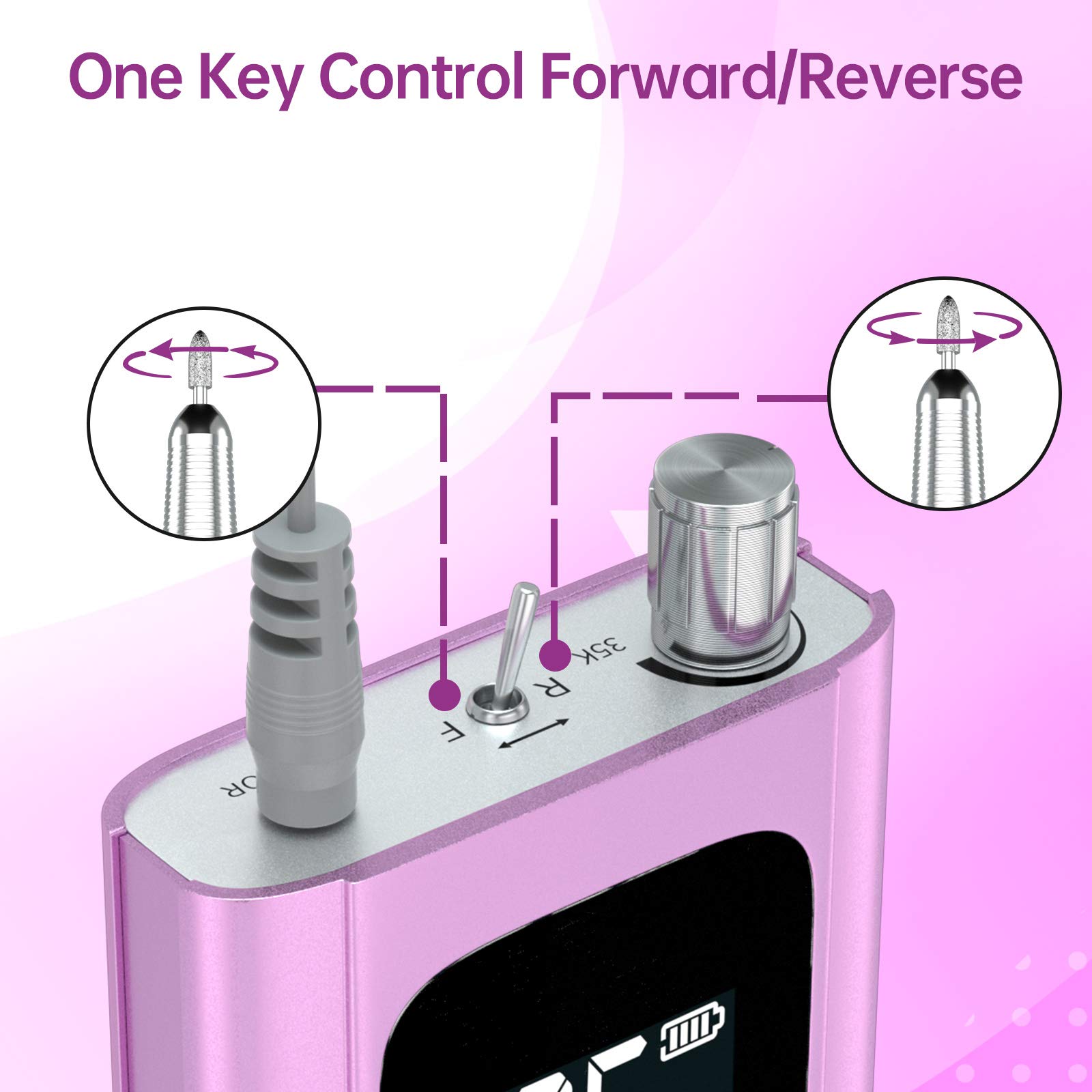 Delanie Professional Portable Electric Nail Drill Machine - 35000 RPM Rechargeable Cordless Nail Filer for Acrylic, Gel & Dip Powder Nails | Salon & Home Manicure Tool | Perfect for Nail Art & DIY Nail Care (Violet)
