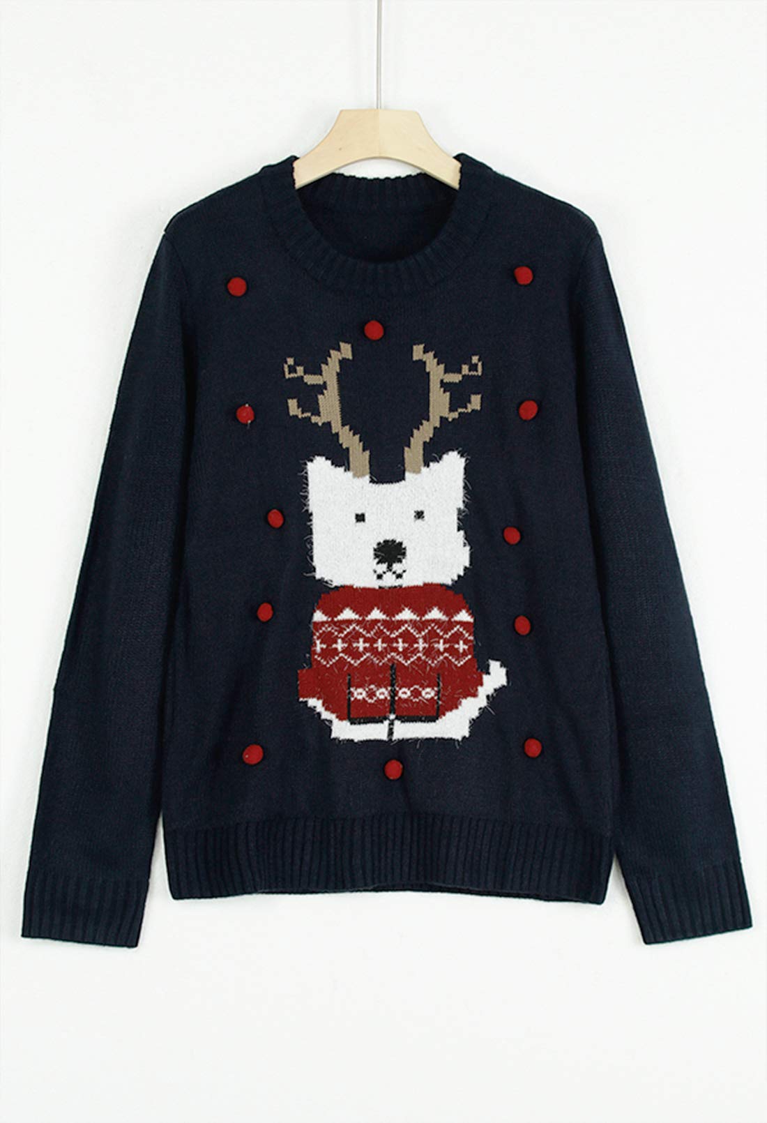 Pink Queen Women's Long Sleeve Knit Christmas Sweater - Festive Ugly Holiday Pullover Jumper for Parties & Family Gatherings