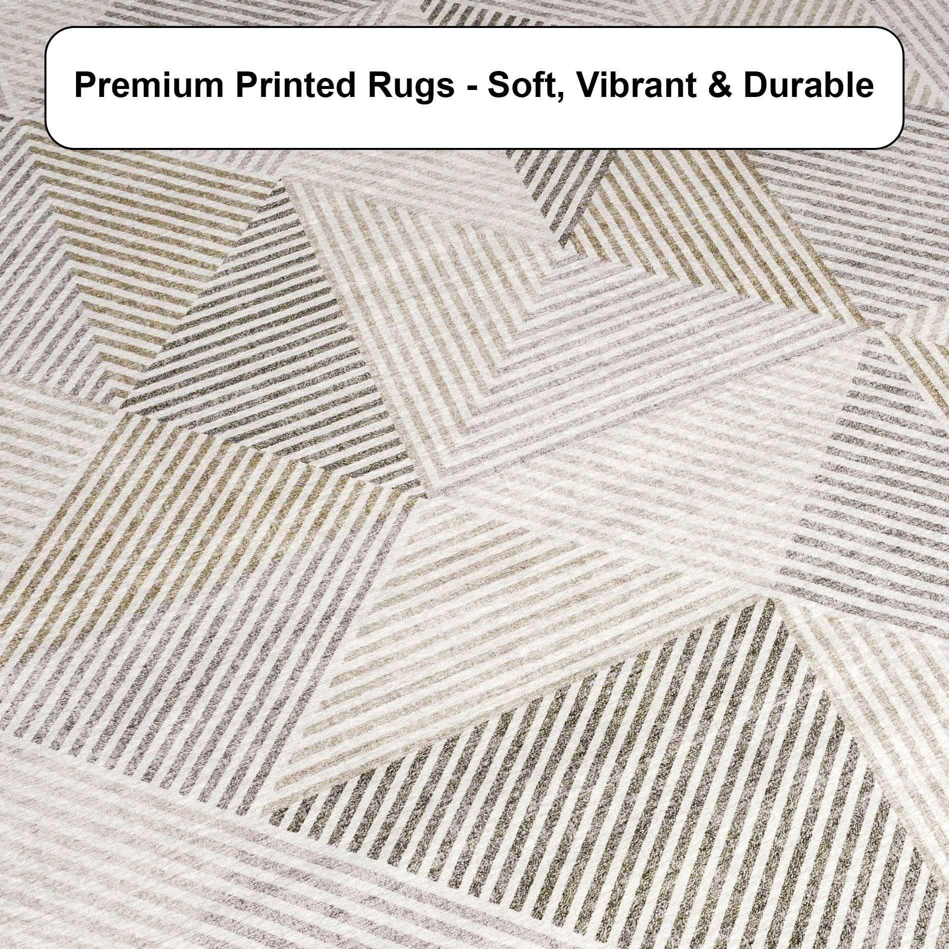 Machine Washable Area Rug - Stain Resistant Low Pile Modern Geometric Rug for Living Room, Bedroom, Office - Soft Padded Non-Slip Contemporary Design - Perfect for High Traffic Areas & Pet-Friendly Homes - Miles Collection Beige 7'6