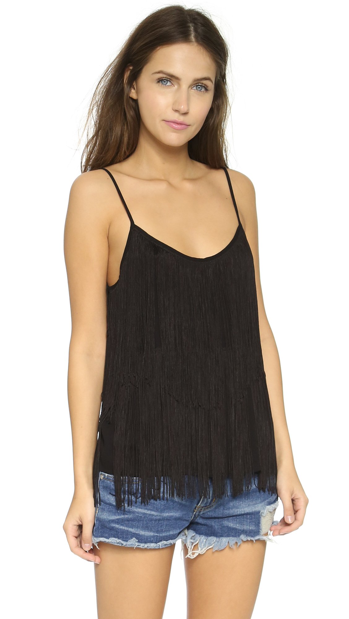 BB DAKOTA Women's Marlene Fringe Tank Top - Stylish Summer Blouse for Casual Outings & Music Festivals