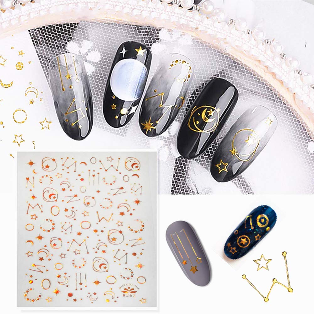 4Pcs 3D Nail Stickers - Star & Moon Pattern Self-Adhesive Nail Art Decals for Women & Girls | DIY Manicure Designs for Parties, Weddings & Daily Wear