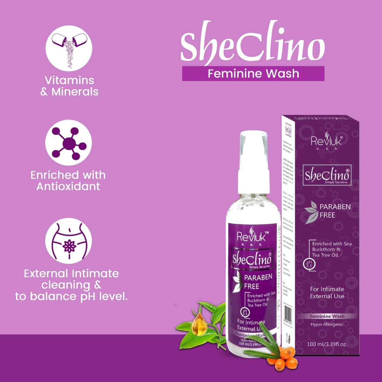 Revluk-She Clino pH Balanced Feminine Wash for Sensitive Skin – All-in-One Vaginal Cleanser with Zero Chemicals | 100ml | Gentle Daily Use for Intimate Hygiene & Comfort