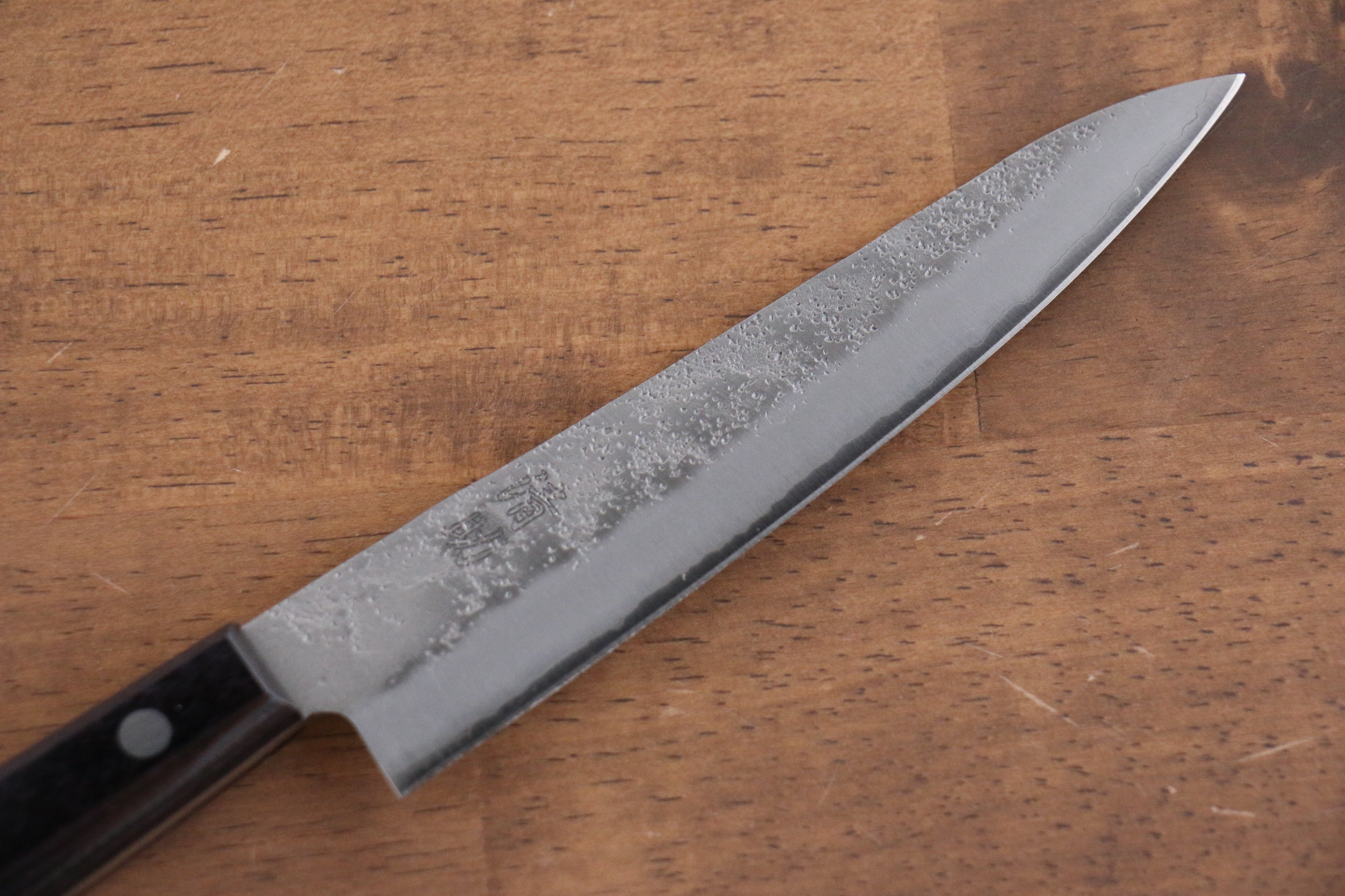 Seisuke Budou Silver Steel No.3 Nashiji Petty Utility Knife 135mm with Purple Pakka Wood Handle - Perfect for Slicing, Peeling & Precision Kitchen Tasks