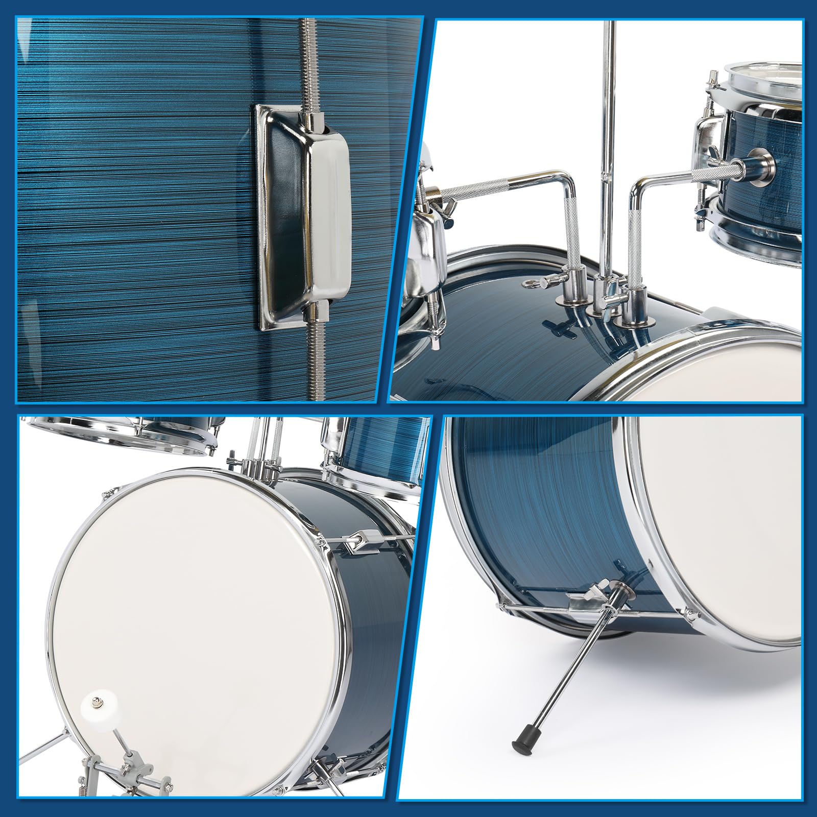 **Ktaxon 5-Piece Complete Junior Drum Set for Kids – 14 Inch Beginner Drum Kit with Throne Stool, Pedal, Drumsticks & Cymbals (Hi-Hat, Floor, Tom, Snare) – Brushed Blue – Perfect for Home Practice, Music Lessons & Kids' Performances**