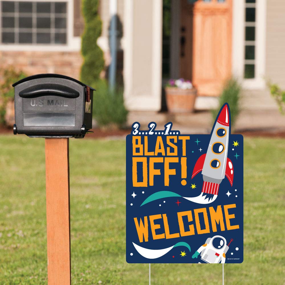Big Dot of Happiness Blast Off to Outer Space Rocket Ship Party Decorations - Baby Shower & Birthday Welcome Yard Sign for Space-Themed Celebrations & Outdoor Events