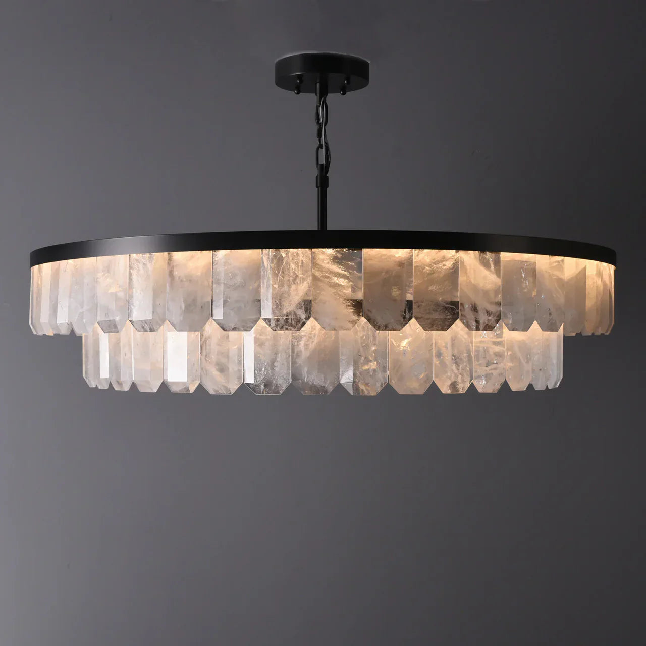 Rolande Double Rock Crystal Chandelier - Elegant Modern Ceiling Light Fixture for Dining Room, Living Room & Bedroom | Perfect for Home Decor & Luxury Interior Design