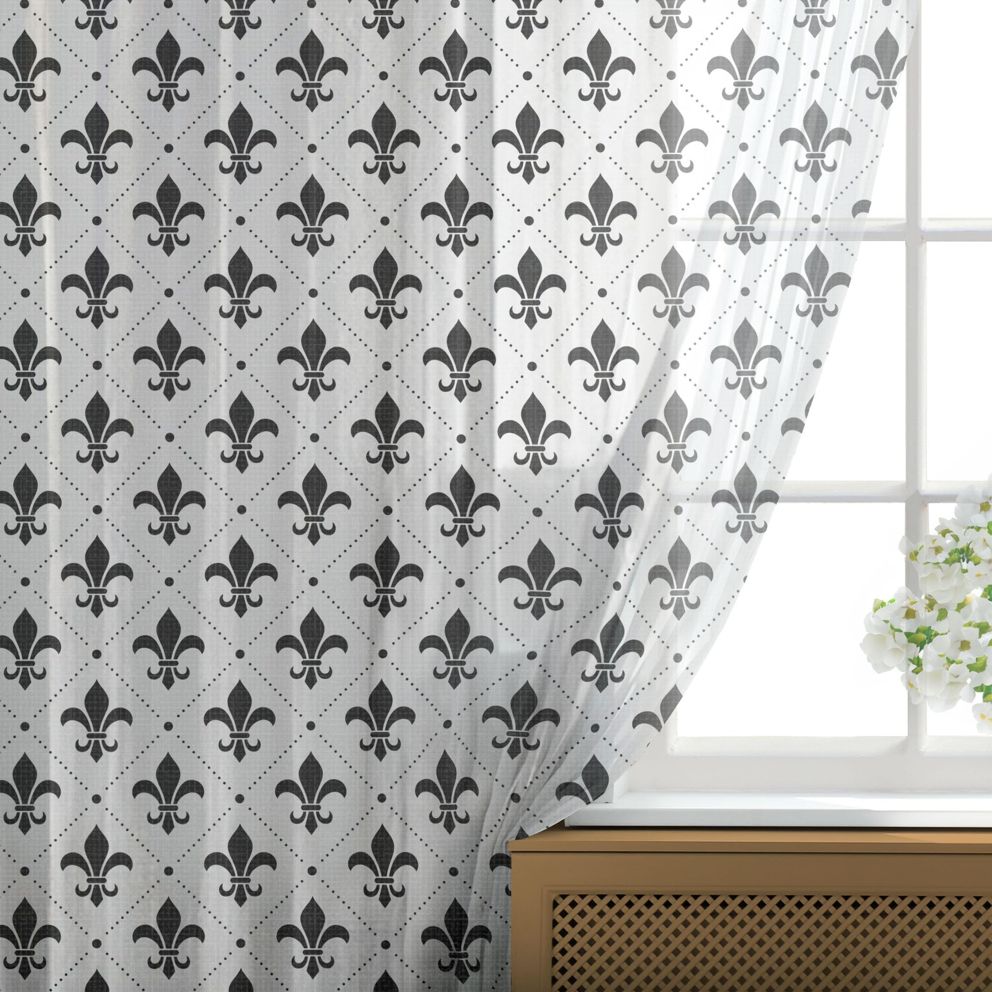 Ambesonne Fleur De Lis Tulle Curtains with Rod Pocket - French Inspired Medieval Floral Sheer Drapes for Wedding, Party & Home Decor (2 Panels, 108