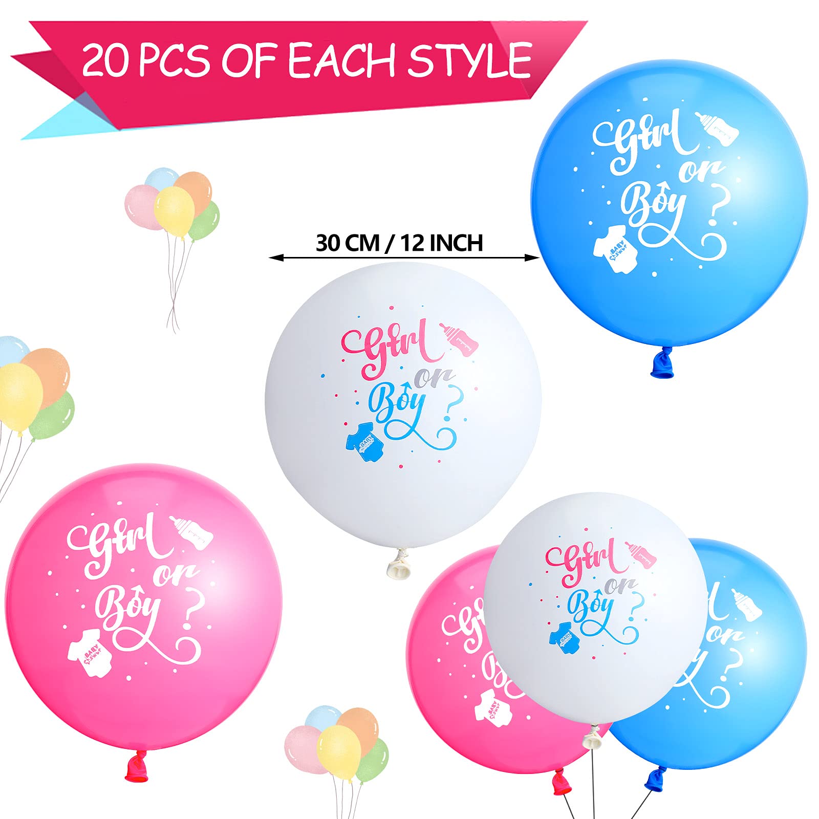 60-Pack Gender Reveal Balloons - Pink & Blue Confetti Latex Balloons for Baby Shower, Gender Reveal Party, Birthday Decorations - Perfect for Indoor/Outdoor Celebrations