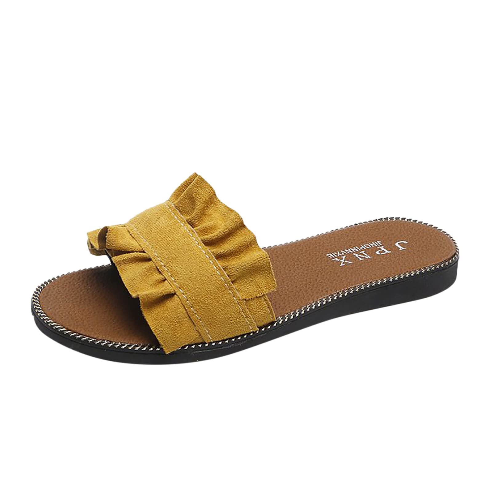 Women's Comfortable Slip-On Roman Sandals - Summer Outdoor Flat Slippers for Ladies (Yellow, Size 7.5) | Perfect for Beach, Poolside, and Casual Wear