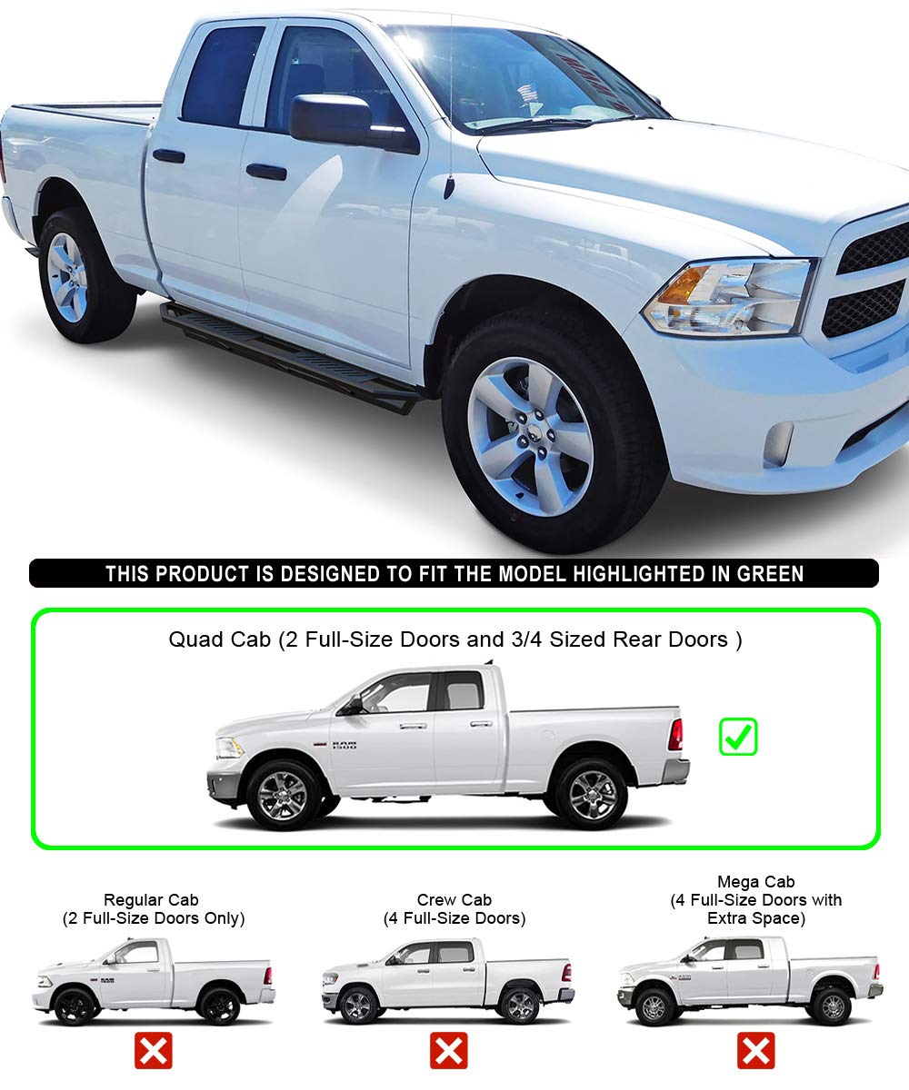 HD Ridez Hybrid Rocker Steps Steel Armor Compatible with Dodge Ram 1500 2009-2018 Quad Cab - Heavy Duty Nerf Bars & Side Steps for Off-Road Protection & Easy Entry/Exit