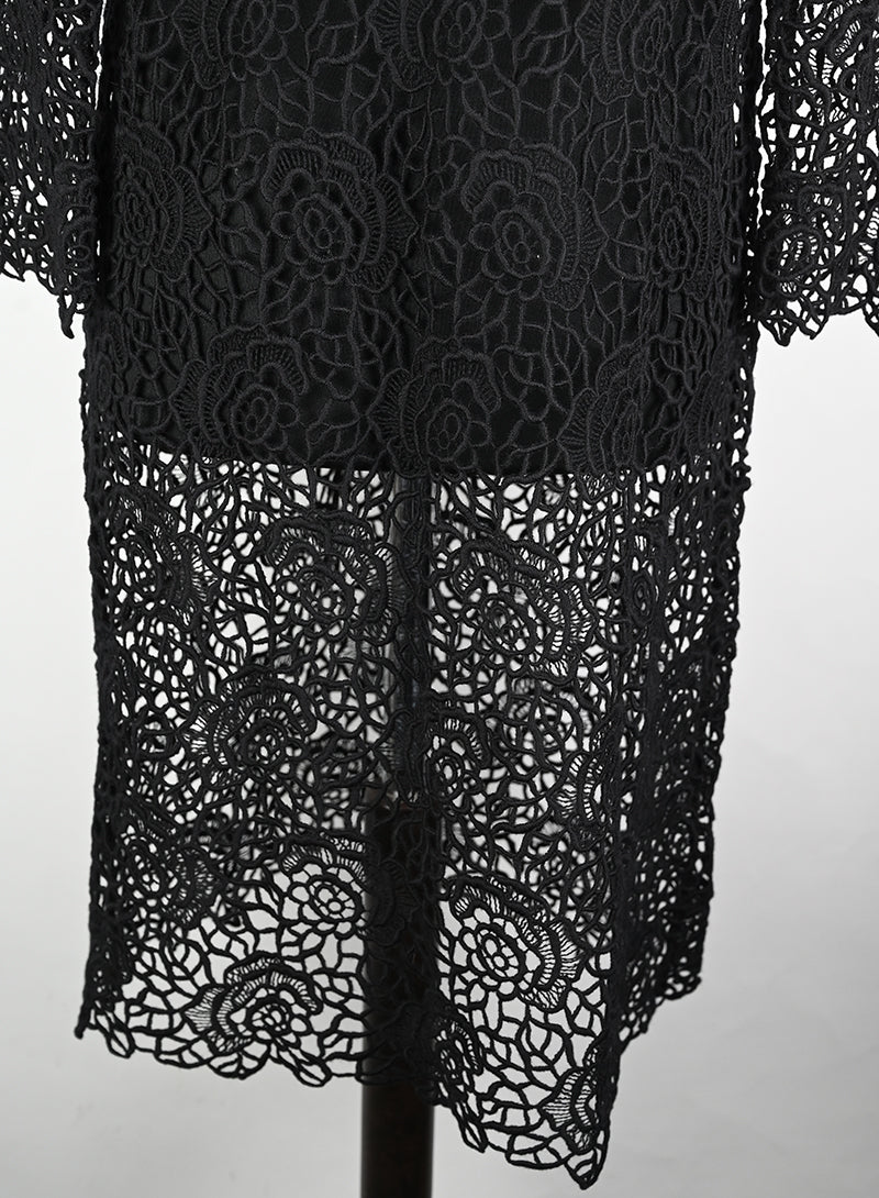 Dior Black Macramè Spolverino Coat Size 42 | Elegant Women's Outerwear for Parties & Evening Events