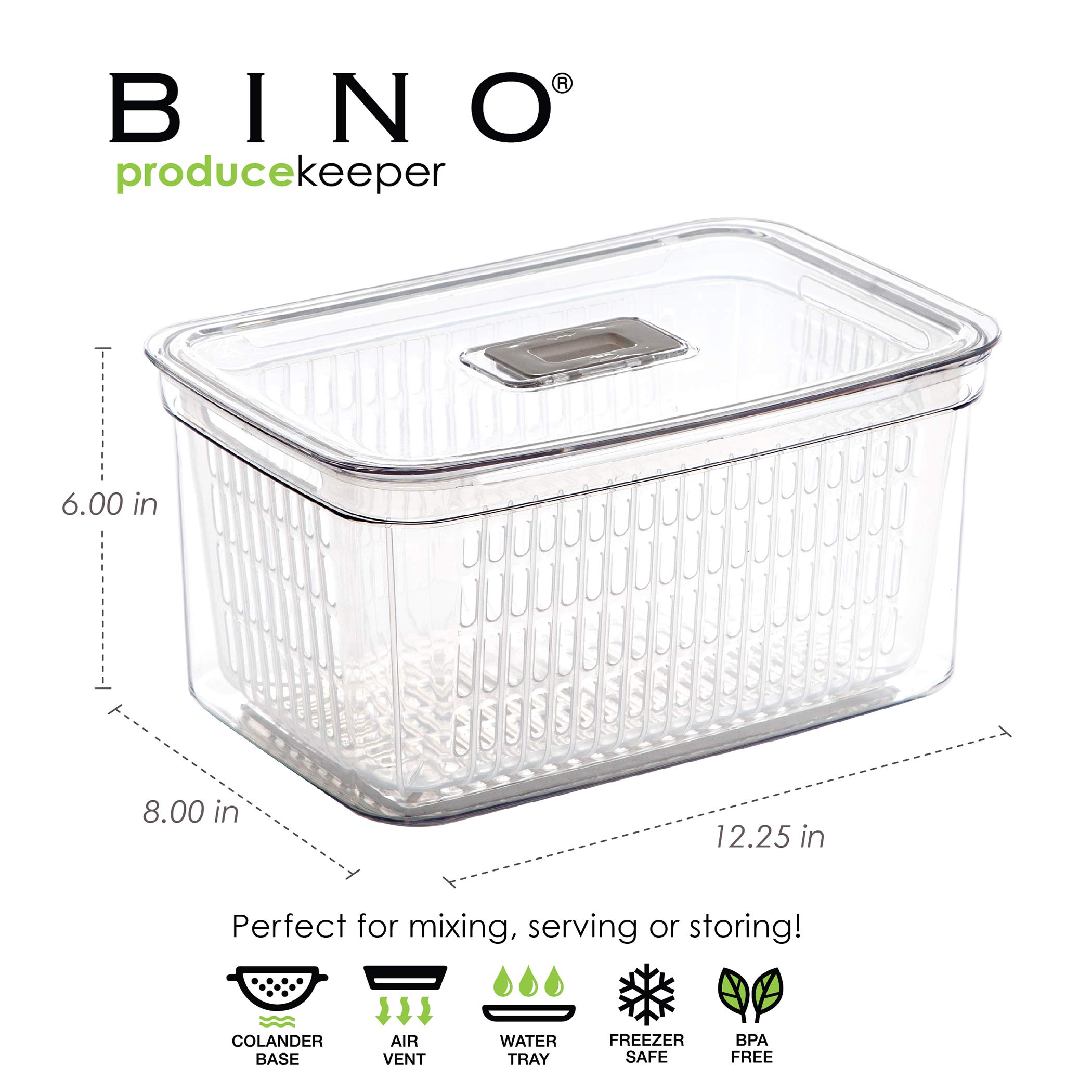 BINO | 5.6L (23.7 Cup) Fresh Produce Saver | Airtight Fridge Storage Containers for Fruits & Vegetables | Adjustable Vent & Removable Basket | BPA-Free Kitchen Organizer | Perfect for Meal Prep & Extending Food Freshness