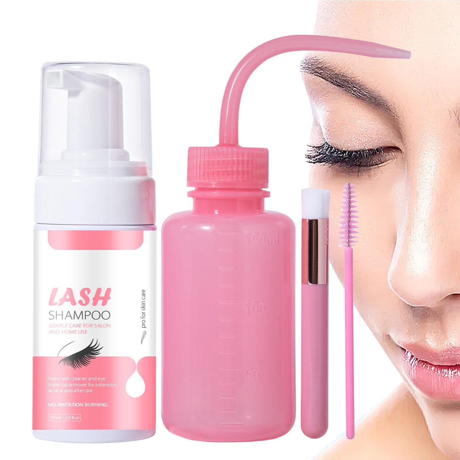 Bakodiu Eyelash Cleansing Mousse - 100ml Lash Shampoo & Cleaning Kit with Rinse Bottle Brush - Professional & Home Use for Lash Extensions, Sensitive Eyes & Daily Lash Care